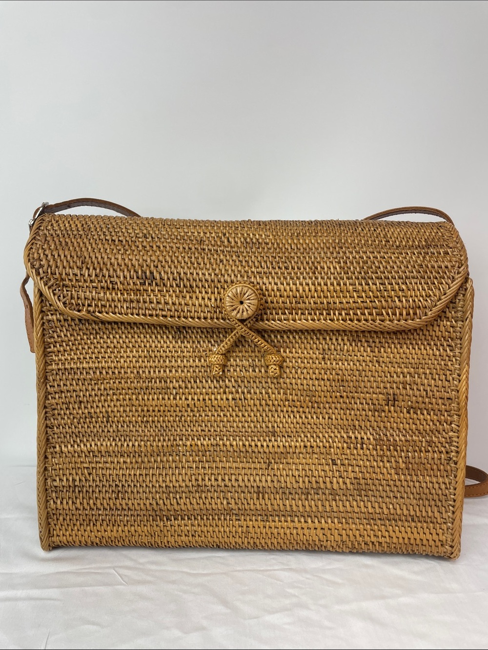 Peggy Fisher Woven Straw Crossbody Bag in Natural Brown